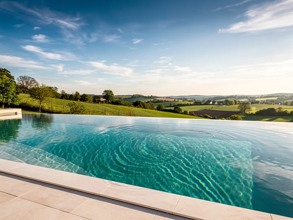 Piscine à débordement avec vue dégagée sur la campagne