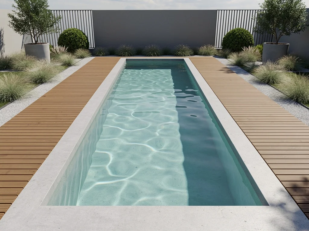 Couloir de nage en béton bordé d'une terrasse en bois